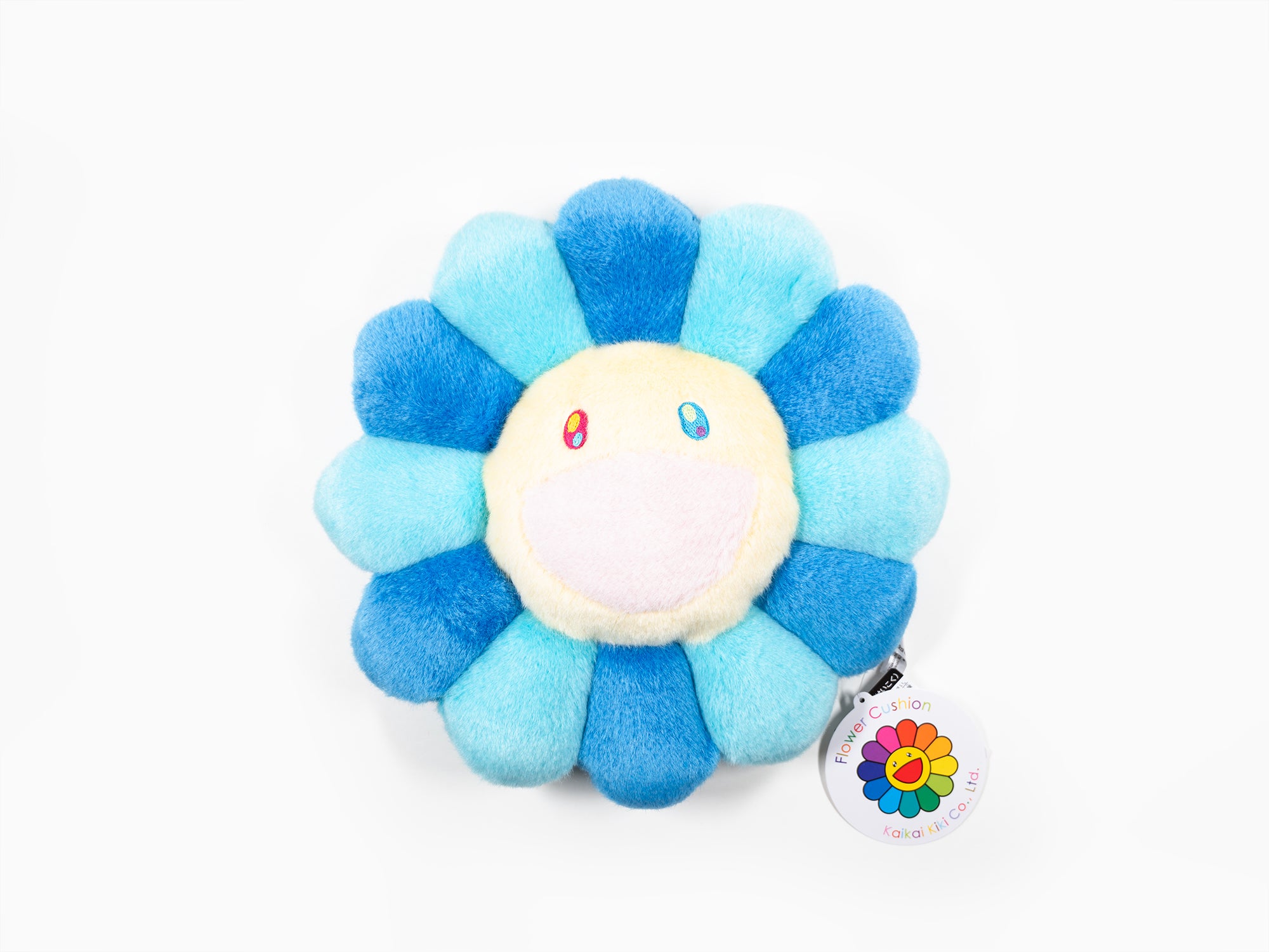 Takashi MURAKAMI - coussin fleur - 30 cm - Bleu & Bleu clair (bouche rose)