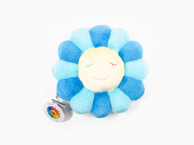 Takashi MURAKAMI - coussin fleur - 30 cm - Bleu & Bleu clair (bouche rose)