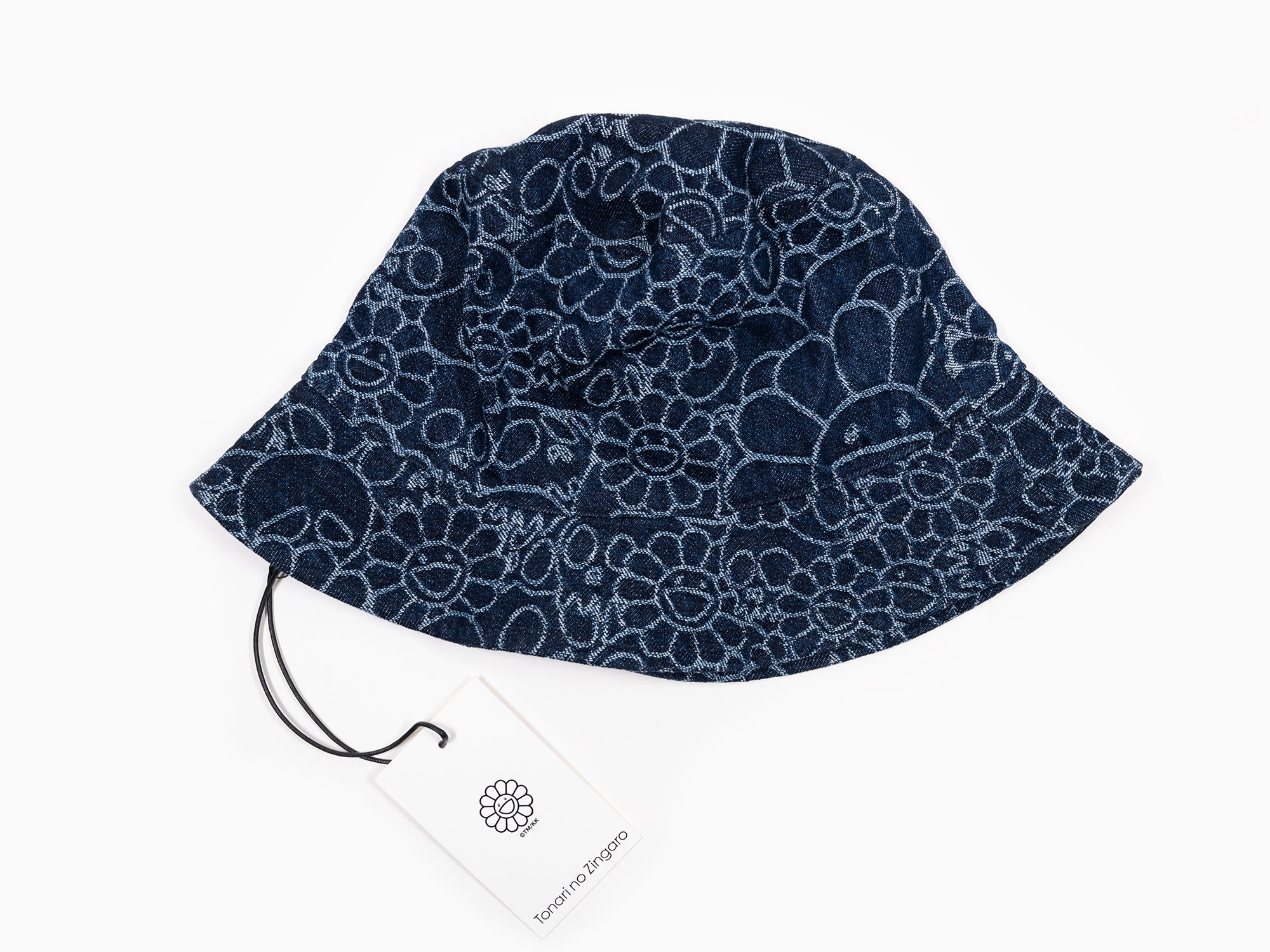 Takashi Murakami - Chapeau Bucket en denim Jacquard fleurs et crânes