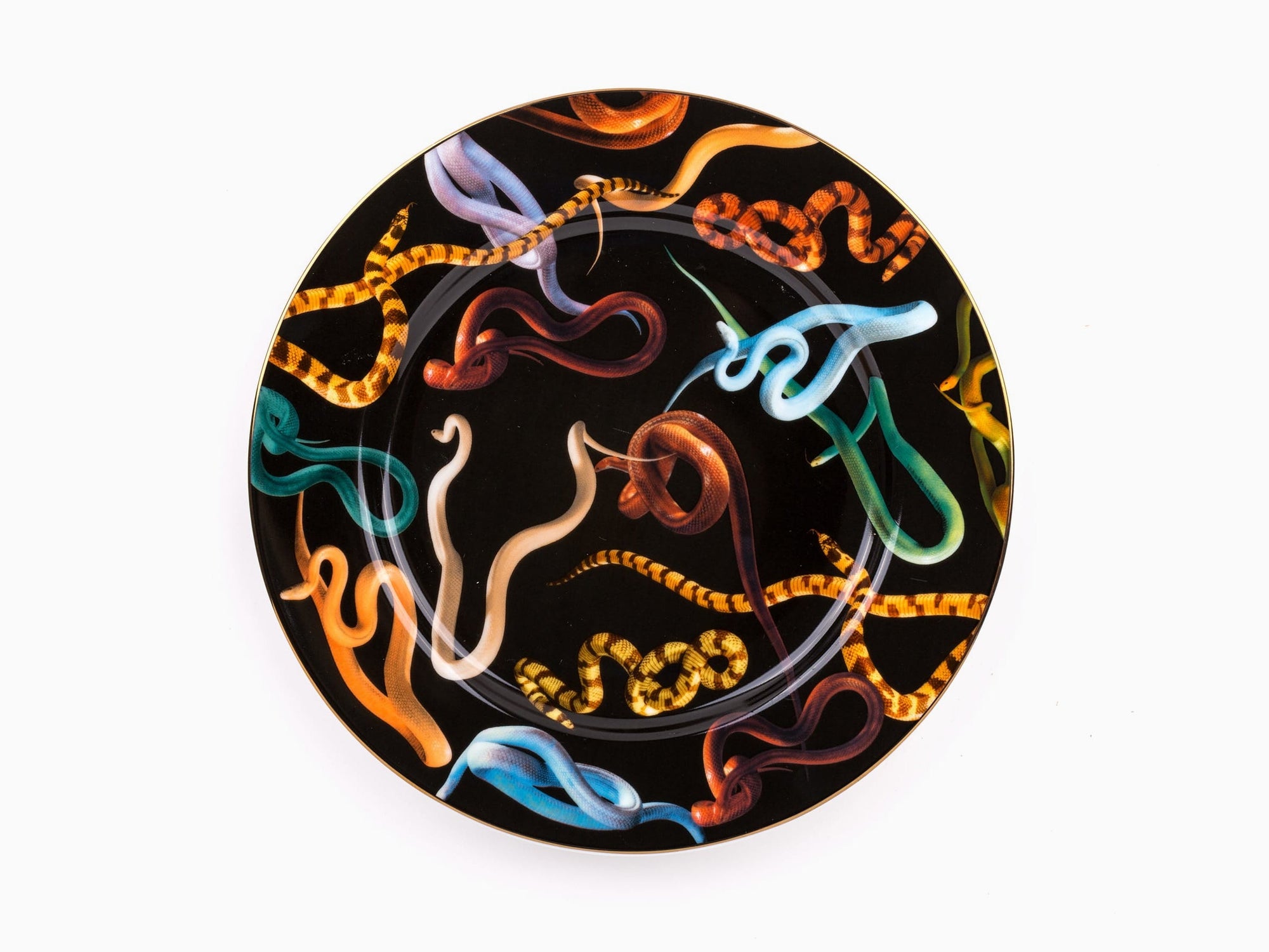 Seletti wears Toiletpaper - Assiette porcelaine dorée - Serpents