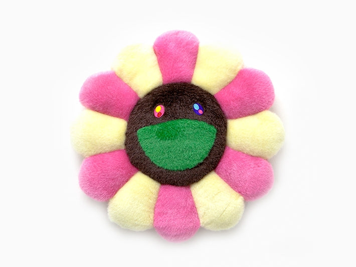 Takashi MURAKAMI - coussin fleur - 30cm - Rose Ivoire & Marron (bouche verte)