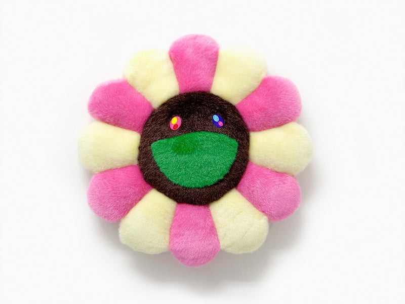 Takashi Murakami - coussin fleur - 60 cm - Rose Ivoire & Marron (bouche verte)