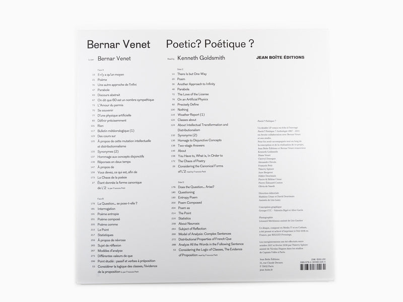 Bernar Venet - LP Poétique ? Poetic ?
