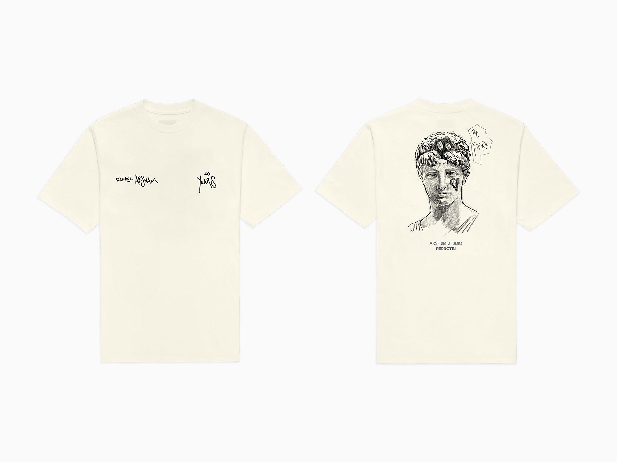 Daniel Arsham - Eroded Bust Drawing Tee Cream