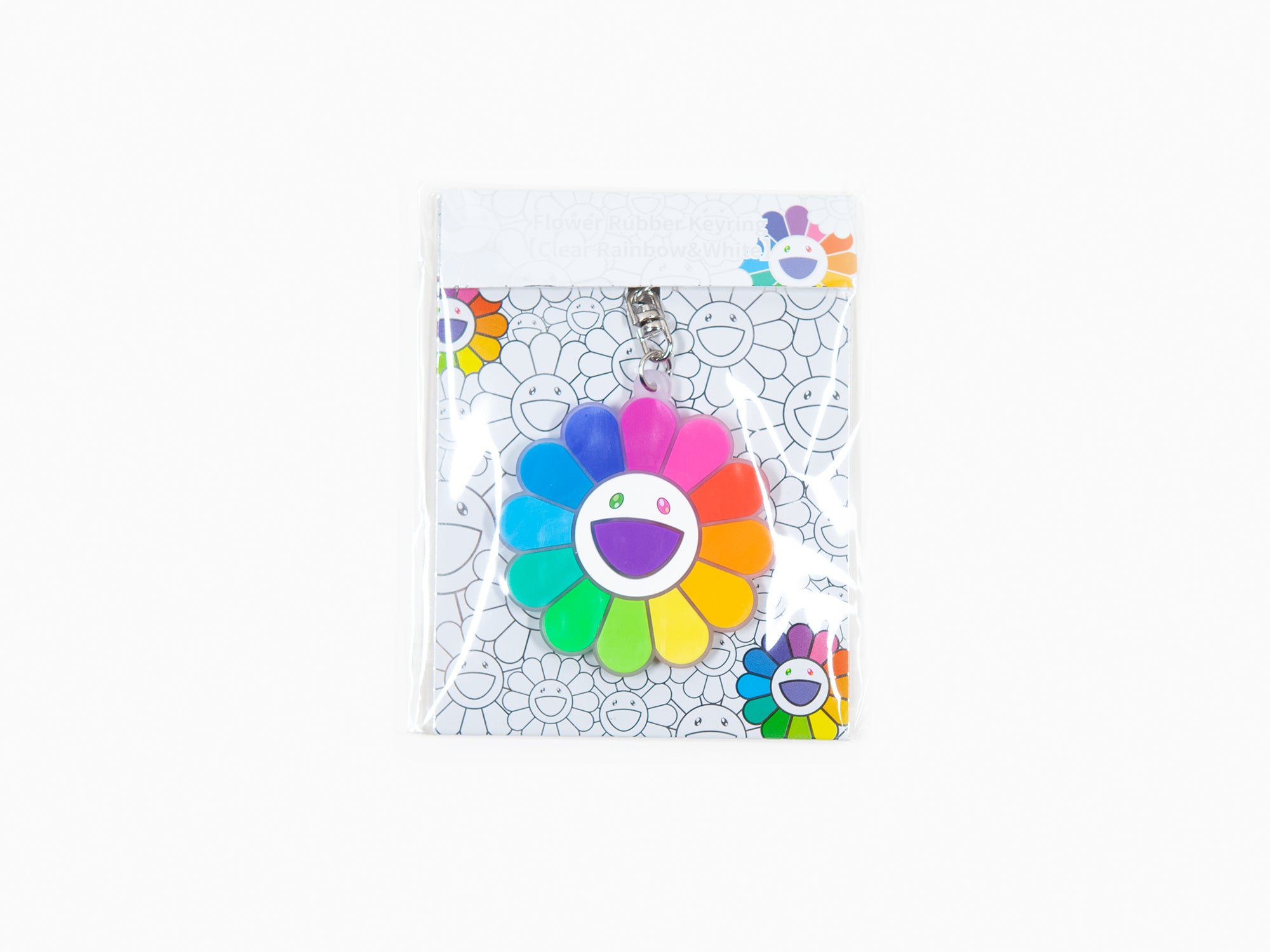Takashi Murakami - Porte-clés caoutchouc en forme de fleur - transparent arc-en-ciel et blanc
