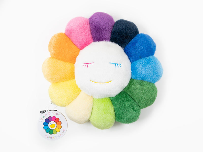 Takashi Murakami - coussin fleur - 30 cm - Arc-en-ciel & Blanc & Jaune