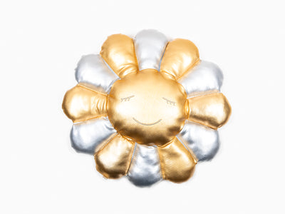 Takashi Murakami - coussin fleur - 30 cm - Argent et or