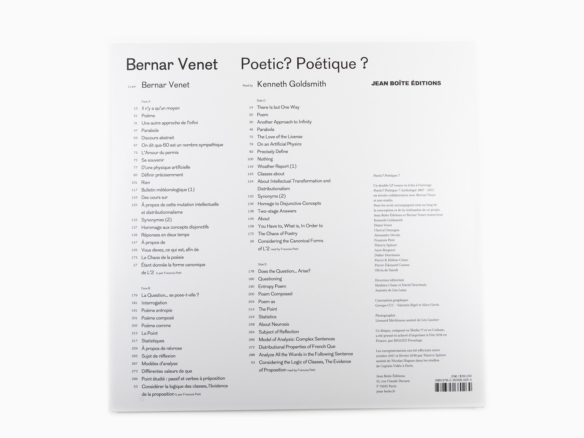 Bernar Venet - LP Poétique ? Poetic ?